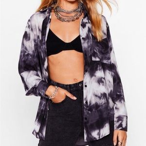 Nasty Gal That's Groovy Tie Dye Satin Shirt Blouse Button Down